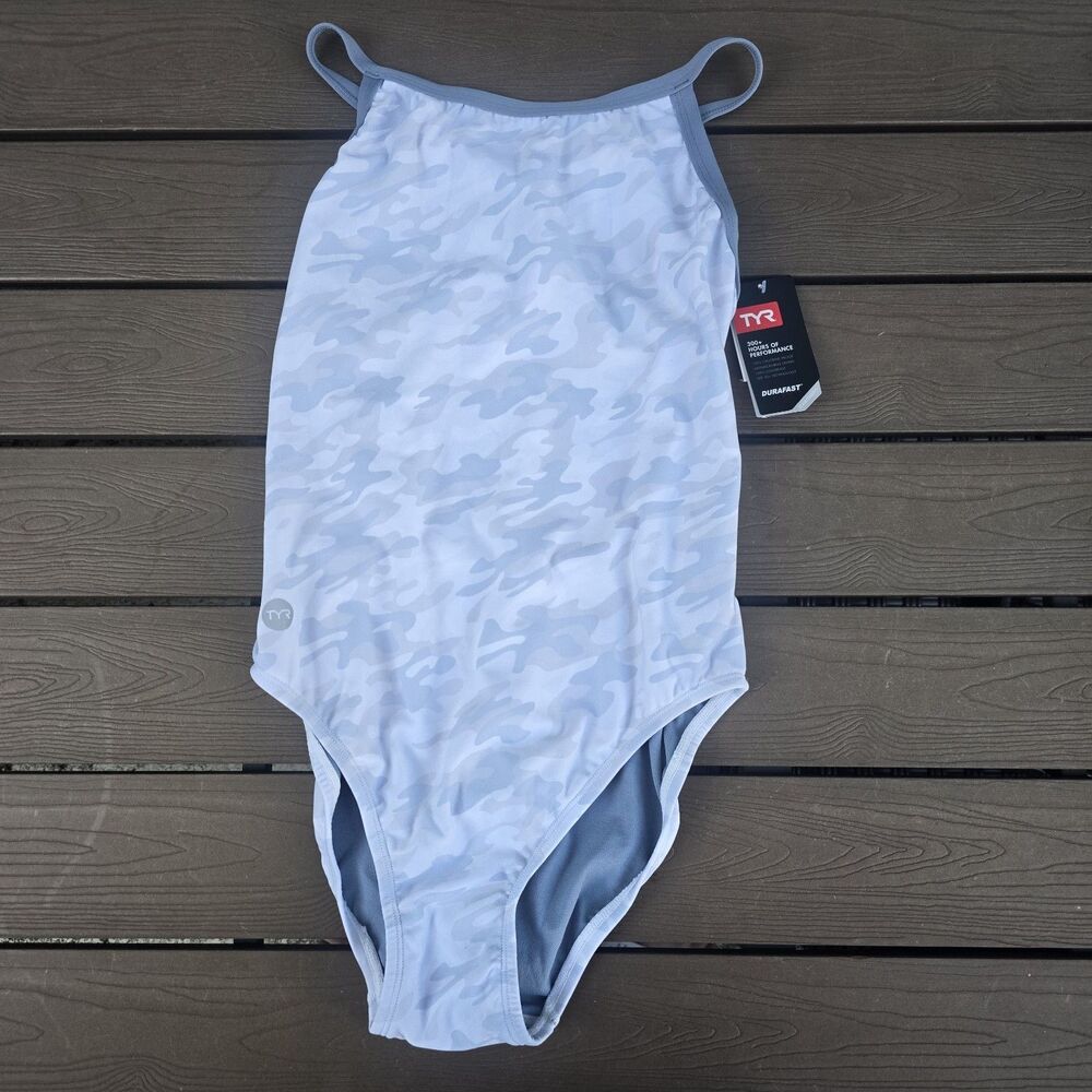 TYR Womens Durafast Elite Whiteout Camo Diamondfit 1 Piece Swim SZ 36 New